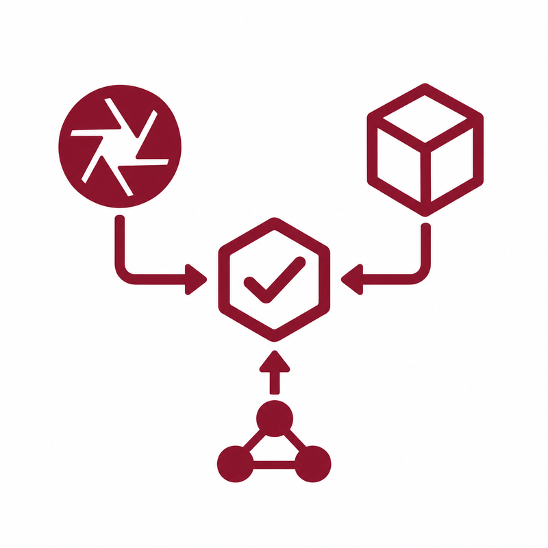 OCTUM pictogram for vendor independence featuring three technology paths and a central selection symbol