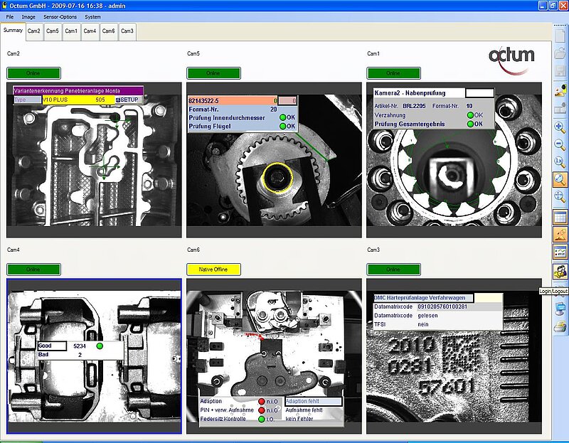 OCTUMISEr interface showing six camera views, status indicators and inspection results.