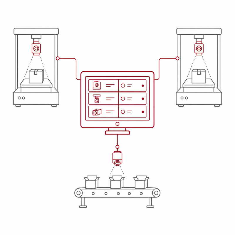 Multiple camera inspection stations connected to a central user interface