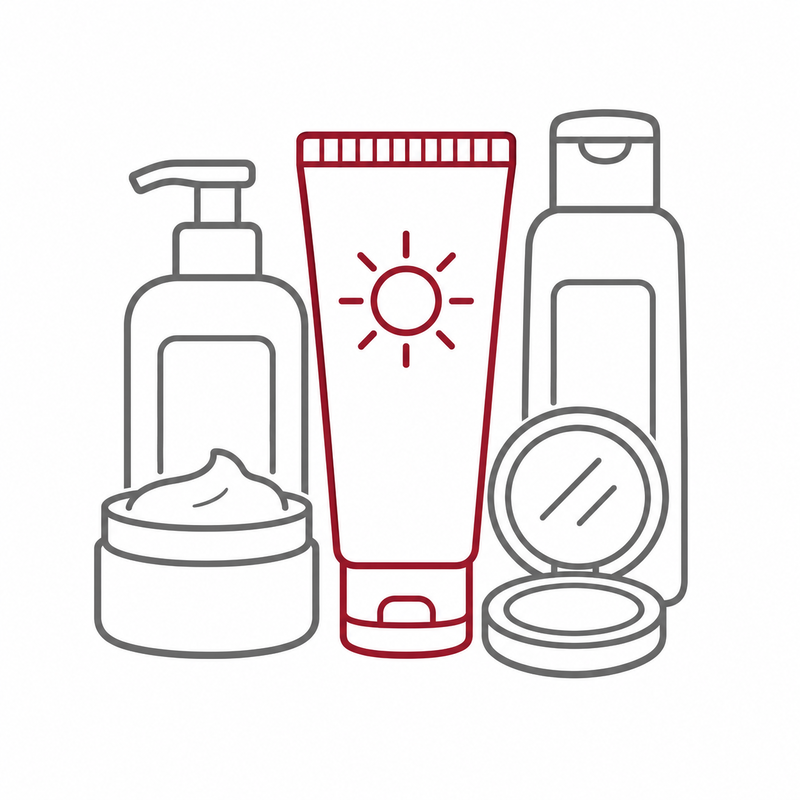 Icon representing cosmetics and personal care products packaged in tubes, including toothpaste, skincare and sun protection products