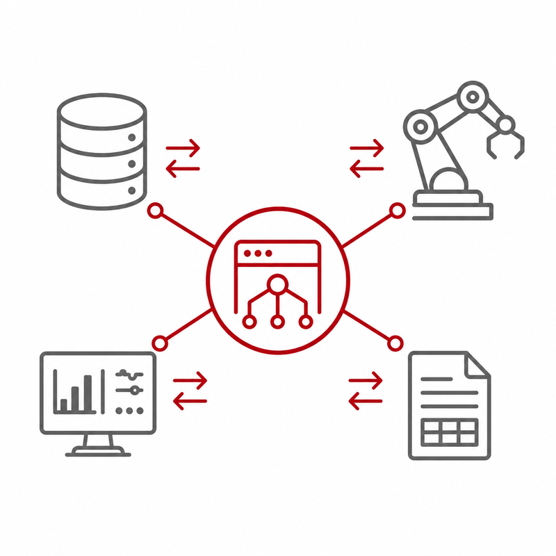 Icon representing interfaces and data connectivity for an inspection system