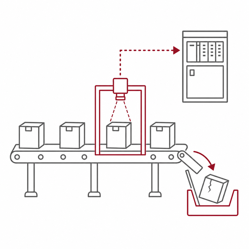 Camera inspection of packages with data transfer to the machine control system