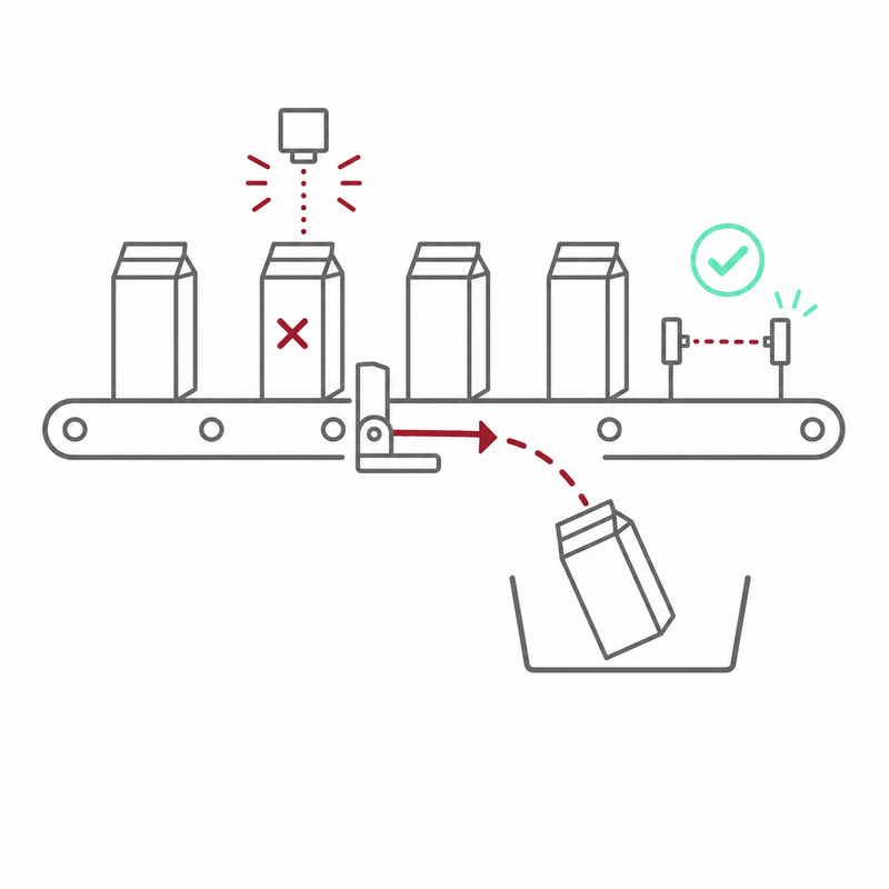Automatic rejection of a defective package followed by reject verification