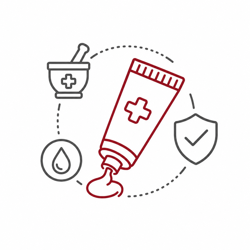 Icon representing pharmaceutical and healthcare products packaged in tubes, including ointments, creams, gels and medical pastes