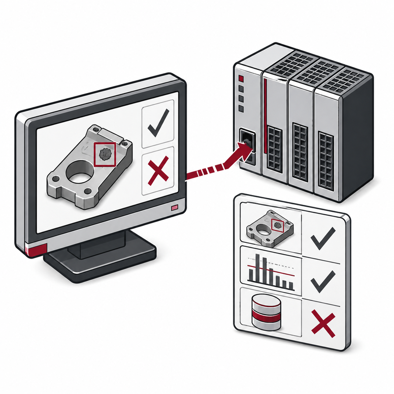 Inspection result transferred to the machine control system and documented