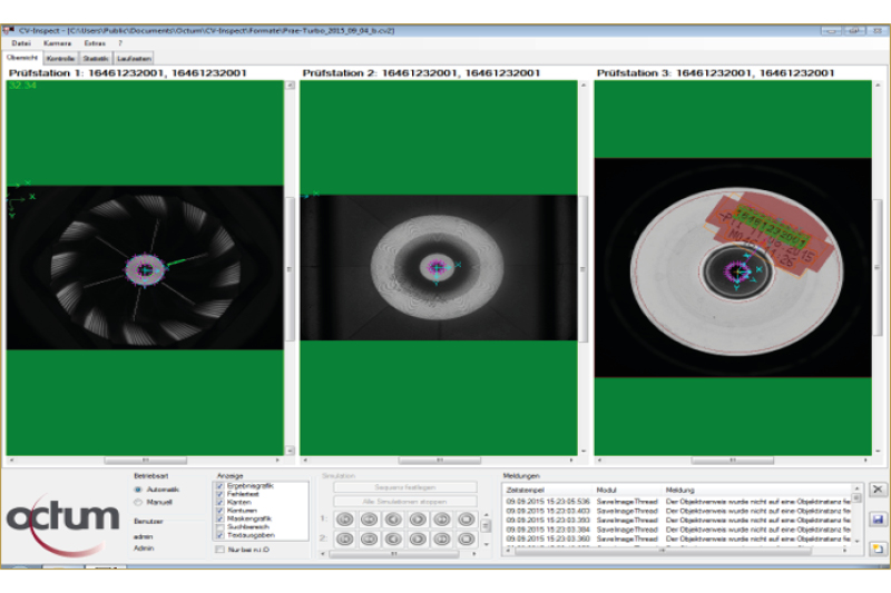 Software view for automated surface inspection of a turbocharger at multiple inspection stations