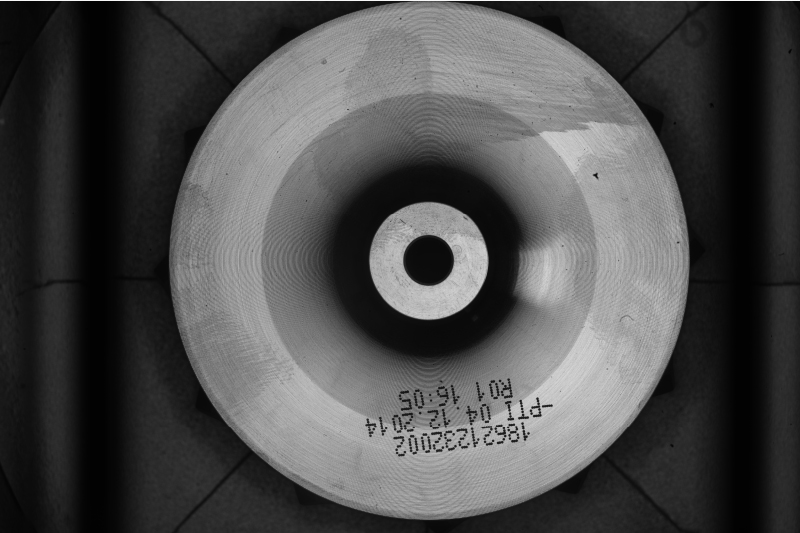 Camera image of a compressor wheel during automated final inspection