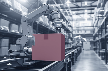 Automated robot loading cartons and packaging components in a packaging line